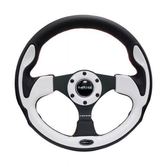 NRG RST-001WT 320 mm Reinforced Steering Wheel, Black with White Trim & 4 mm 3-Spoke