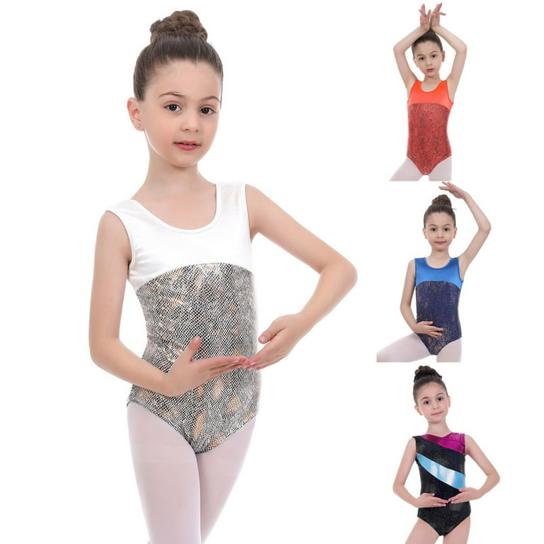 Little Girls One-Piece Gymnastics Leotards, Big Girls Sleeveless Dancewear,  Toddler Sparkly Dance Tumbling Unitard, Size 3-14 Years