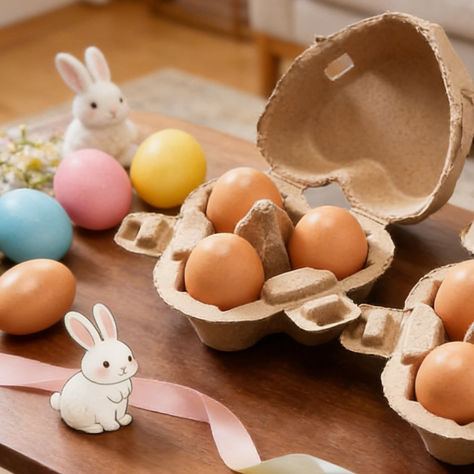 XINGXIANG Easter Heart Shaped Eggs Cartons, Heart Shaped Paper Pulp Egg Container with Jute Rope for Easter Home
