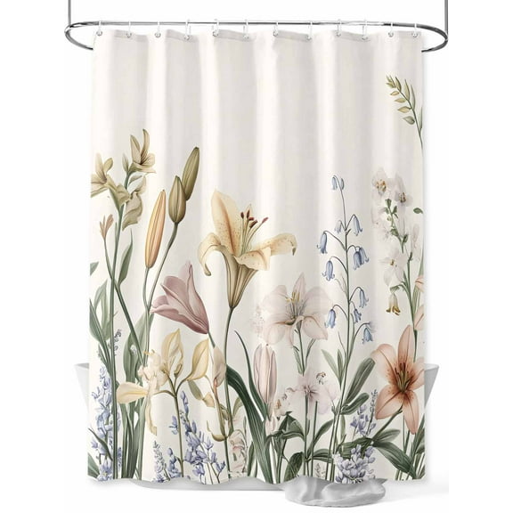 Fsddascl Spring Summer Floral Shower Curtain Set - 54" x 78" Washable Bathtub Curtain with 12 Hooks, Farmhouse Botanical Leaves Waterproof Fabric Stall Shower Curtains for Bathroom/Bathtub Décor