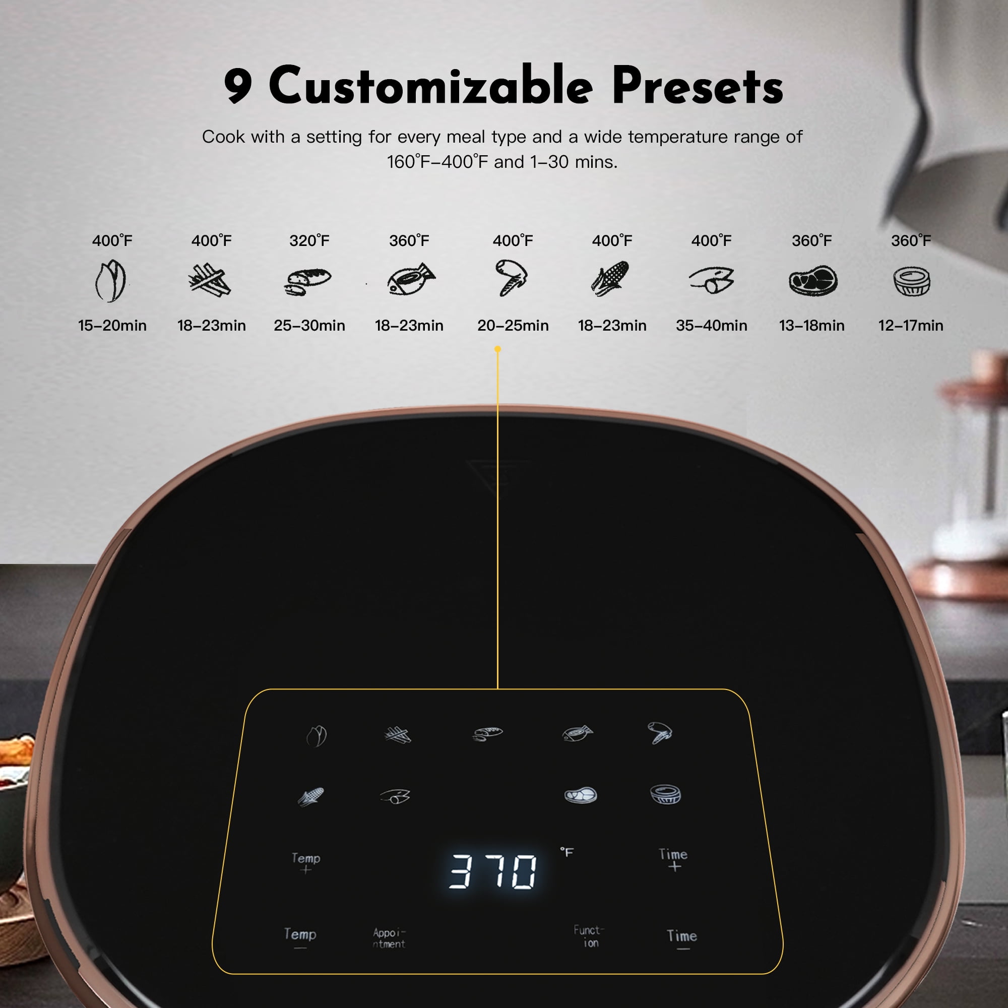 MIRASTON 3.6L Digital Air Fryer, Compact for Singles, Couples, Apartment, Dishwasher Safe, Black，1350W