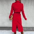 thumbnail image 4 of Women's Winter Woolen Coat Elegant Lapel Trench Coat Solid Color Long Jacket with Work Tie, in Red, Size M, 4 of 5