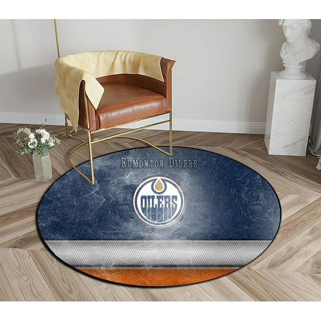 DEYOU Edmonton Oilers Round Area Rugs Diameter 3 x 3ft Floor Carpet Mat for Living Dinning Room Bedroom Kitchen Hallway Office Decor