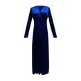 thumbnail image 5 of JGGSPWM Women's Velvet Long Sleeve V Neck Maxi Dress Flared Skirt Dresses Blue 2XL, 5 of 5