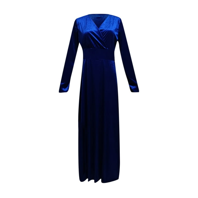 RYDCOT Dresses for Women 2023 Wedding Guest Long Sleeve Dresses Fashion  Women Casual V-Neck Solid Color Golden Velvet Elegant Dress Blue -  Walmart.com