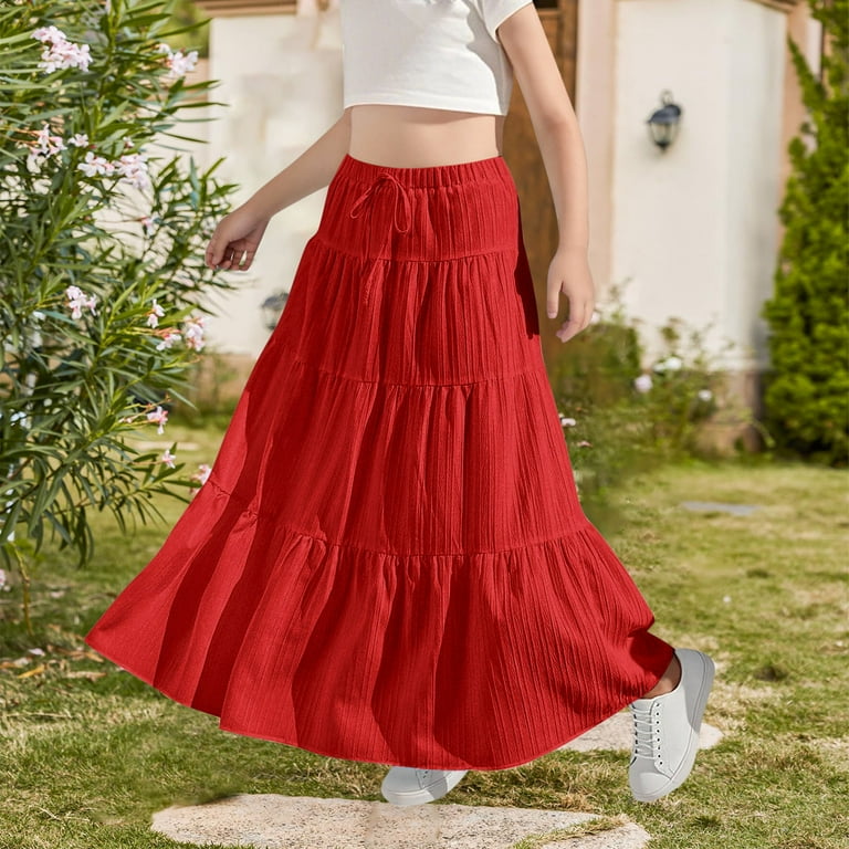 OGLCCG Girls Elastic High Waist Maxi Skirt Boho A-Line