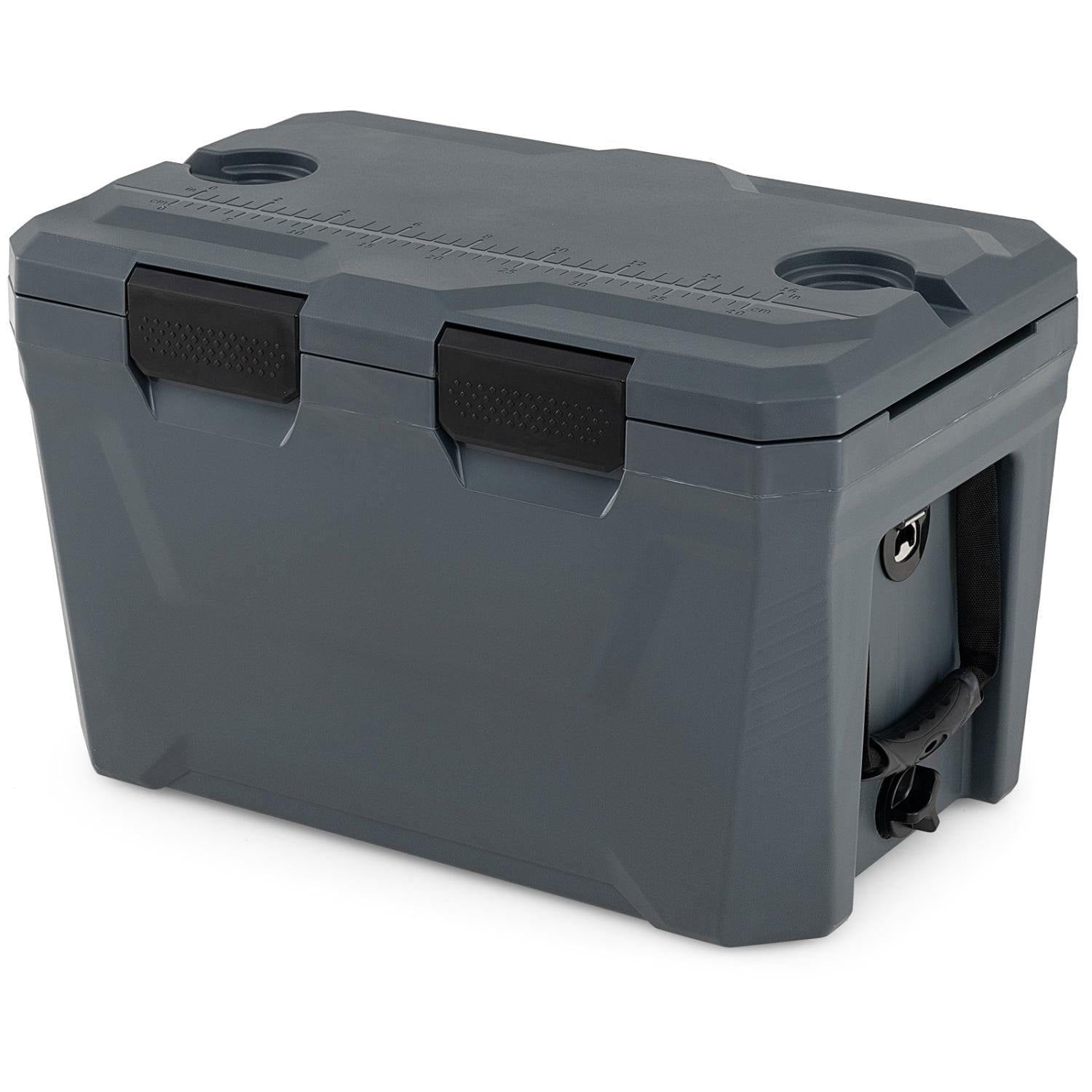 Resenkos Heavy Duty Insulated Hard Shell Portable Cooler with Cup Holders Bottle Opener and Drain Plug, Outdoor Ice Chest for Camping and Picnics, Gray