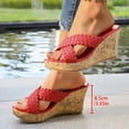 thumbnail image 2 of Platform Sandals for Women Braided Strap Open Toe Cork Wedges Heels Summer Nonslip Slip on Slides Shoes Red Size 7.5, 2 of 7