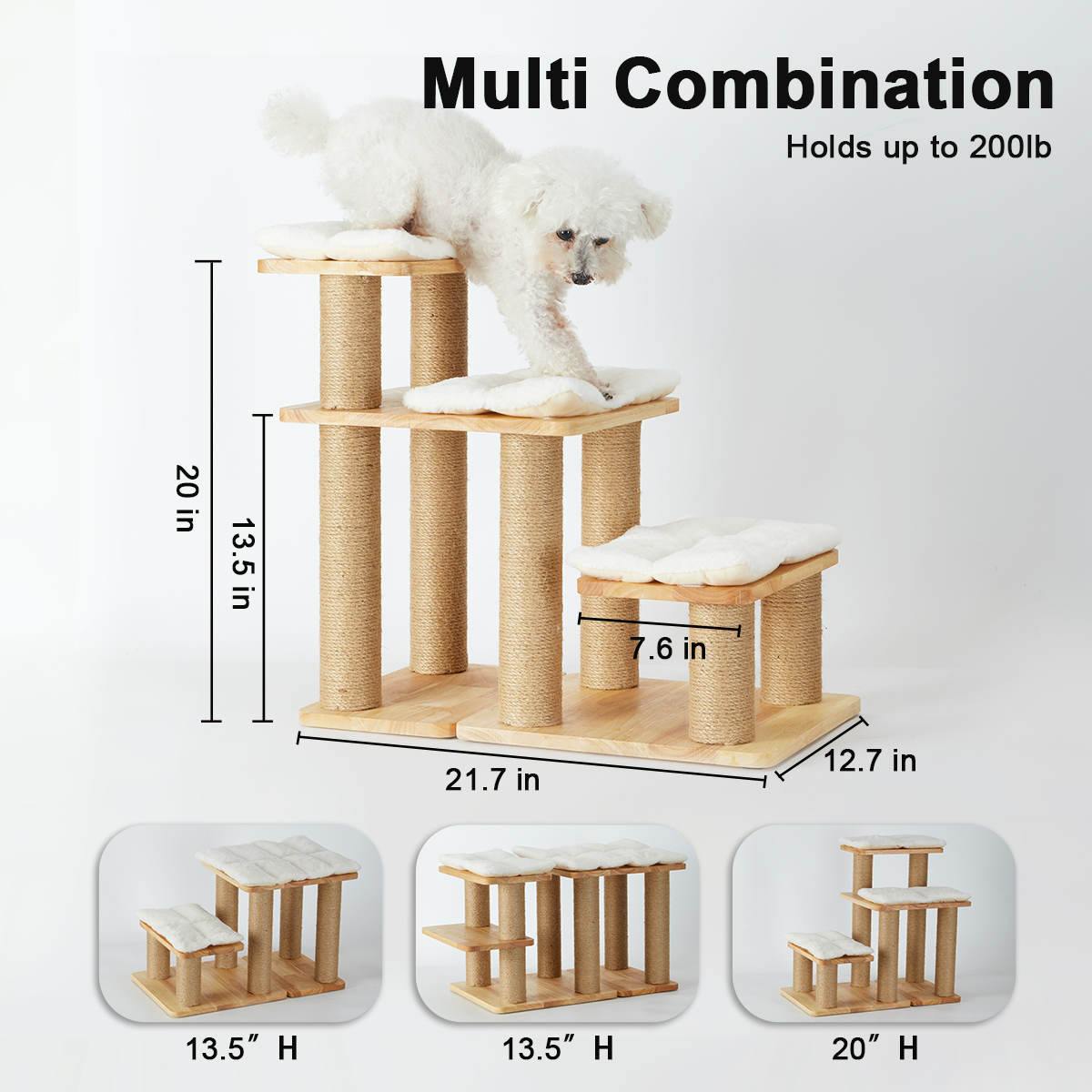 FUKUMARU Dog & Cat Stairs with Scratching Post, Wooden, over 6 Combinations