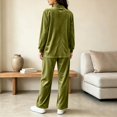 thumbnail image 4 of Women's Velvet 2 Piece Tracksuit Zip Up Jacket Wide Leg Pants Set Stand Collar Casual Lounge Sweatsuit with Pockets Fall Winter Loungewear Green, 4 of 6