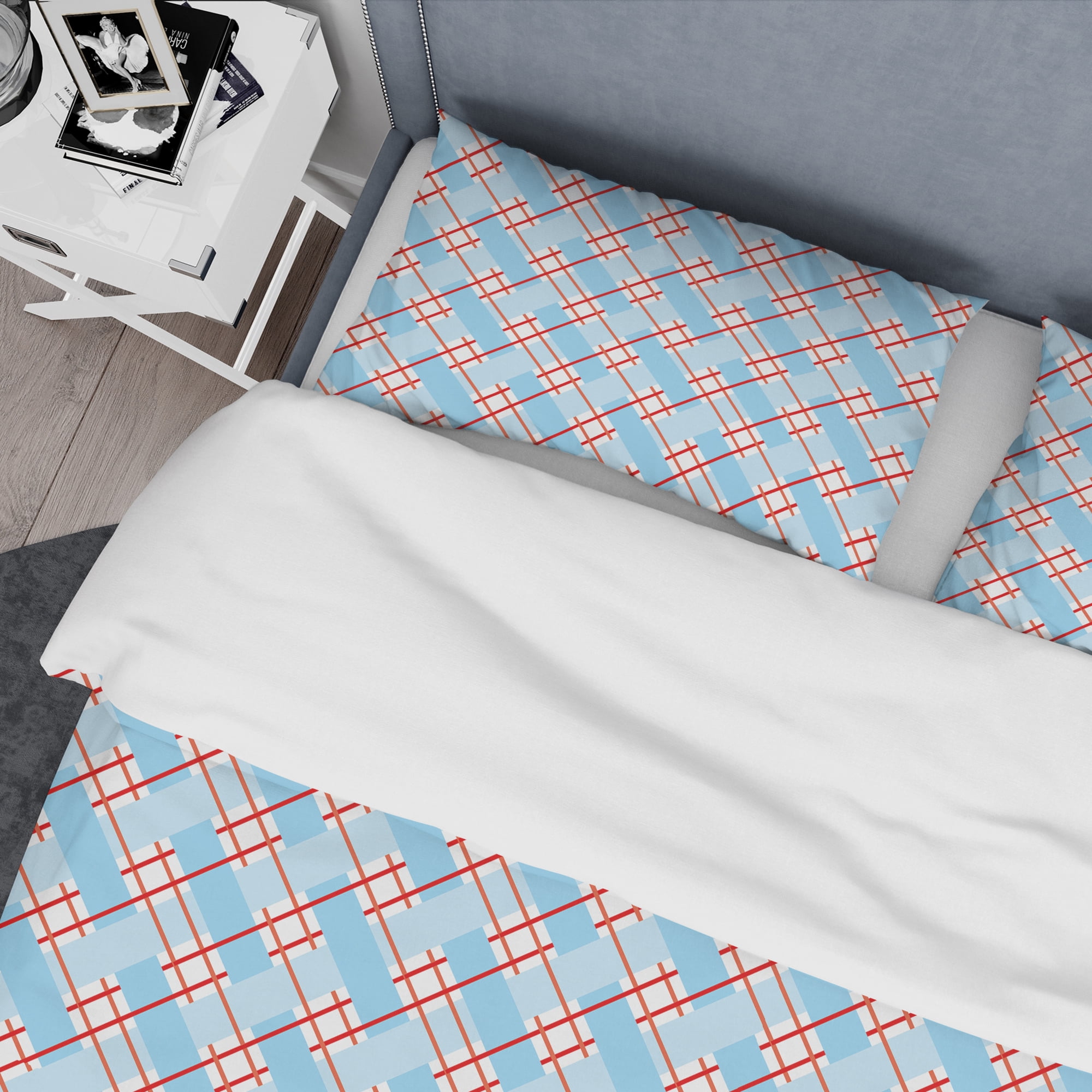 Designart 'Blue And Red Plaid' Mid-Century Modern Duvet Cover Set