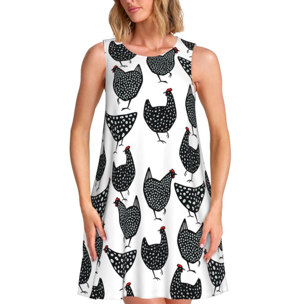 Balery Retro Rooster Vestidos de verano para mujer con estampado: vestido holgado sin mangas, vestido playero informal y cómodo para días calurosos.