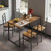 Wood Kitchen Table Set with 4 Chairs, Compact Space Dining Room Set, Brown High Backrest Dining Table and Chairs Set for Kitchen, Bar, Breakfast Nook