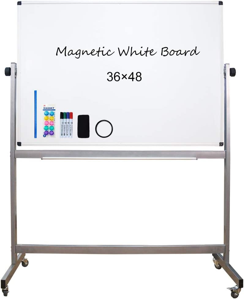 XIWODE DoubleSided Rolling Whiteboard, 48" x 36", Mobile Dry Erase