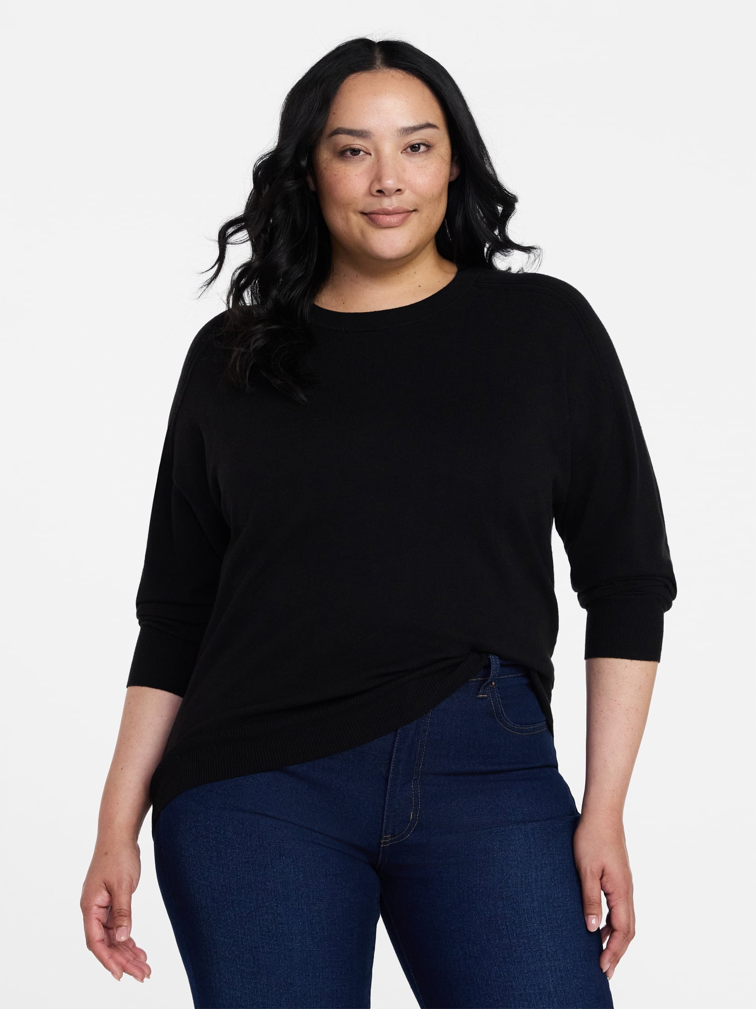 Time and Tru Women's Crewneck Sweater with Long Sleeves, Lightweight, Sizes XS-XXXL