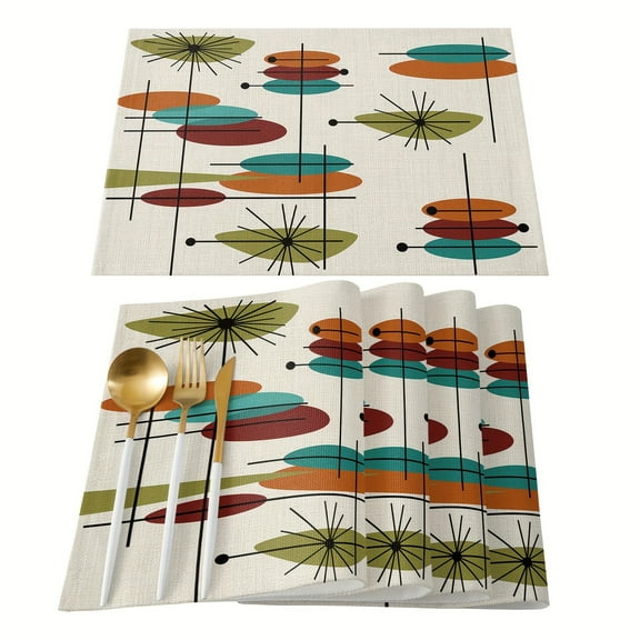 4pcs Vintage Modern Mid-Century Table Mats Table Mats Durable Washable Rustic Linen Vintage Placemats for Home Dinner Party Camping Wedding Table Decoration 12 x 18 Inch