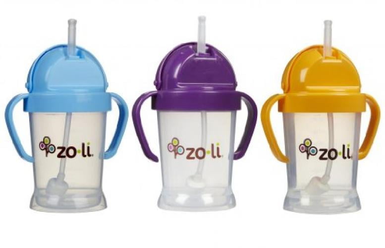 Zoli Baby BOT Straw Sippy Cup 6 oz 3 Pack, Blue/Purple/Orange