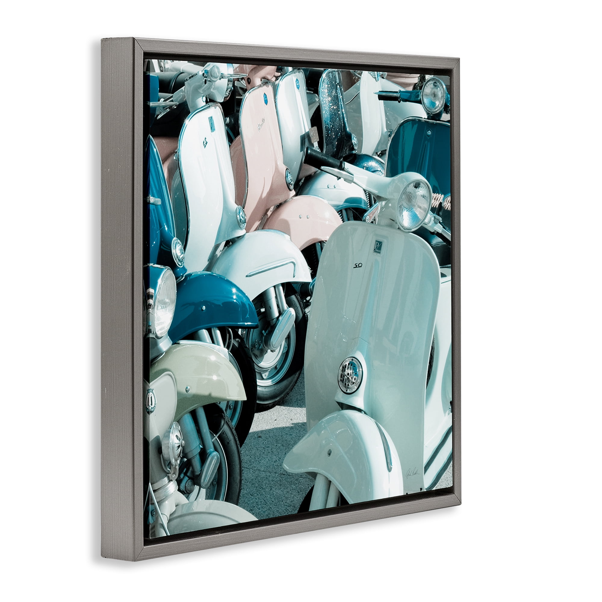Stupell Industries Lined Up Italian Scooters Transportation Photography Gray Floater Framed Canvas Art Print Wall Art, 18 x 18