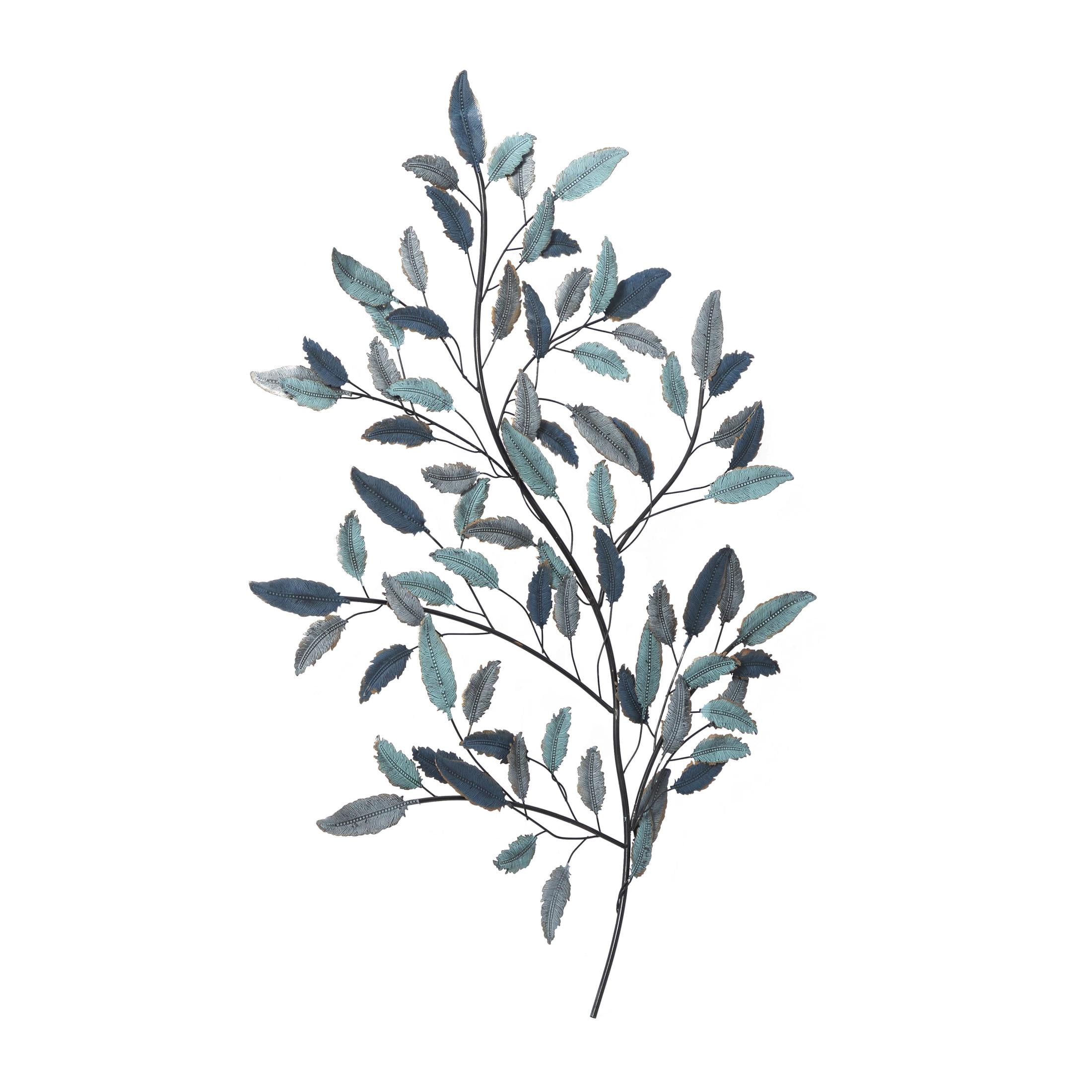 DecMode Blue Metal Leaf Wall Decor with Gold Accents