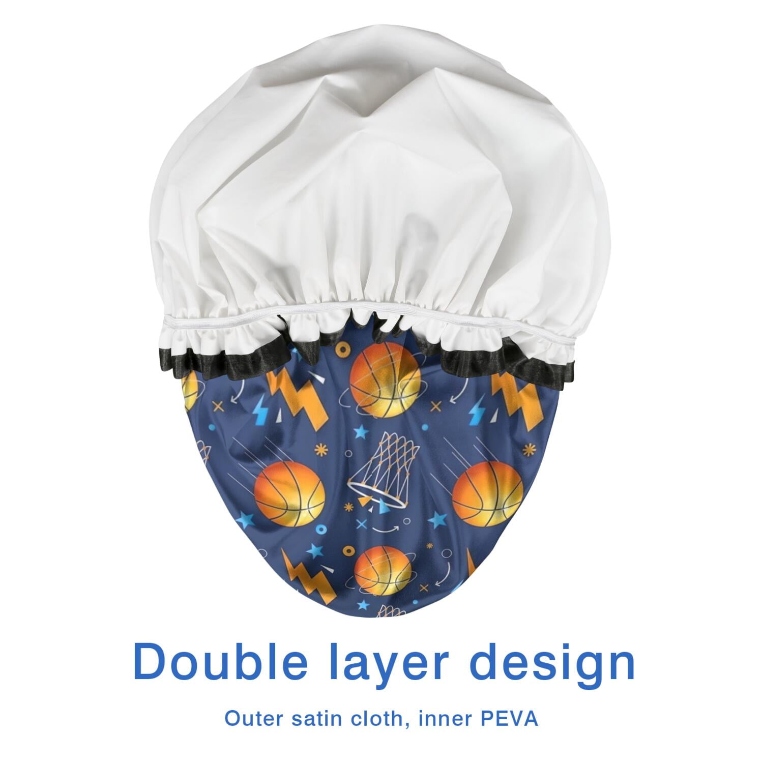 Shower Caps,Basketball Theme Pattern Waterproof Shower Cap for Women 4 Pieces,Double Reusable Hair Cover for Shower PEVA Elastic Stretch Hem