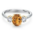 thumbnail image 3 of Gem Stone King 10K Two Tone Gold Orange Red Madeira Citrine and White Created Sapphire Engagement Ring for Women | 1.60 Cttw | Oval 8X6MM | Gemstone November Birthstone | Size 8, 3 of 6