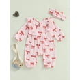 thumbnail image 6 of Suealasg Baby Girls Rompers Bowknot Print Round Neck Long Sleeve Bodysuits + Headband Infant Girls Fall Clothes 0-12 Months, 6 of 9
