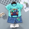 thumbnail image 2 of HCNTES Toddler Baby Boy Summer Outfit Funny Letter T-Shirts Top Shorts Set Infant Boy Summer Clothes(18-24 Months,a293-Mint Green), 2 of 4