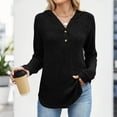 thumbnail image 7 of hotojiny Women Fall Hoodies Sweater Loose Button V Neck Knit Hooded Tops Fashion Long Sleeve Curved Hem Ribbed Shirts, 7 of 7