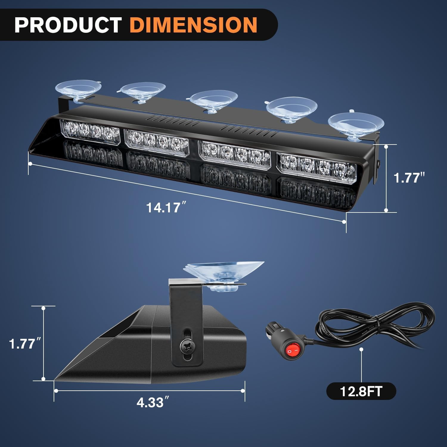 Nilight 32Led Red Blue Emergency Dash Strobe Lights  Warning Hazard Interior Front/Rear Windshield Deck Split Light Bar