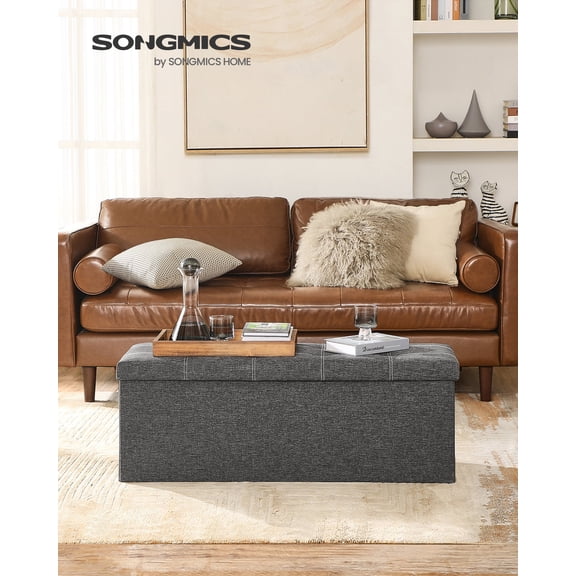 SONGMICS 43" Folding Storage Ottoman Bench, Ottoman with Storage, End of Bed Bench, Hold up to 660lbs, Dark Gray