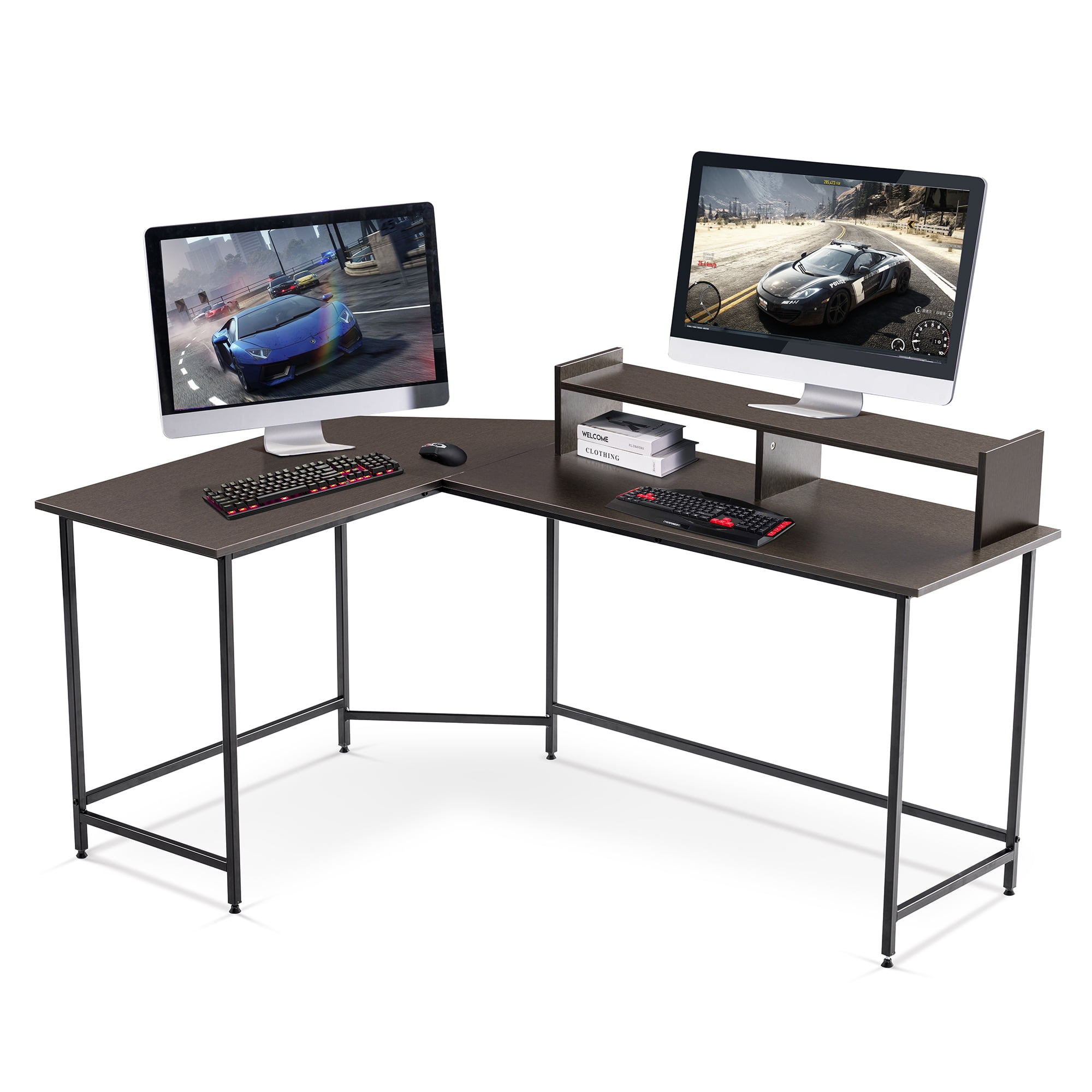 Details about   Ivinta L-Shaped Corner Desk Computer Gaming Desk with Monitor Stand Riser 