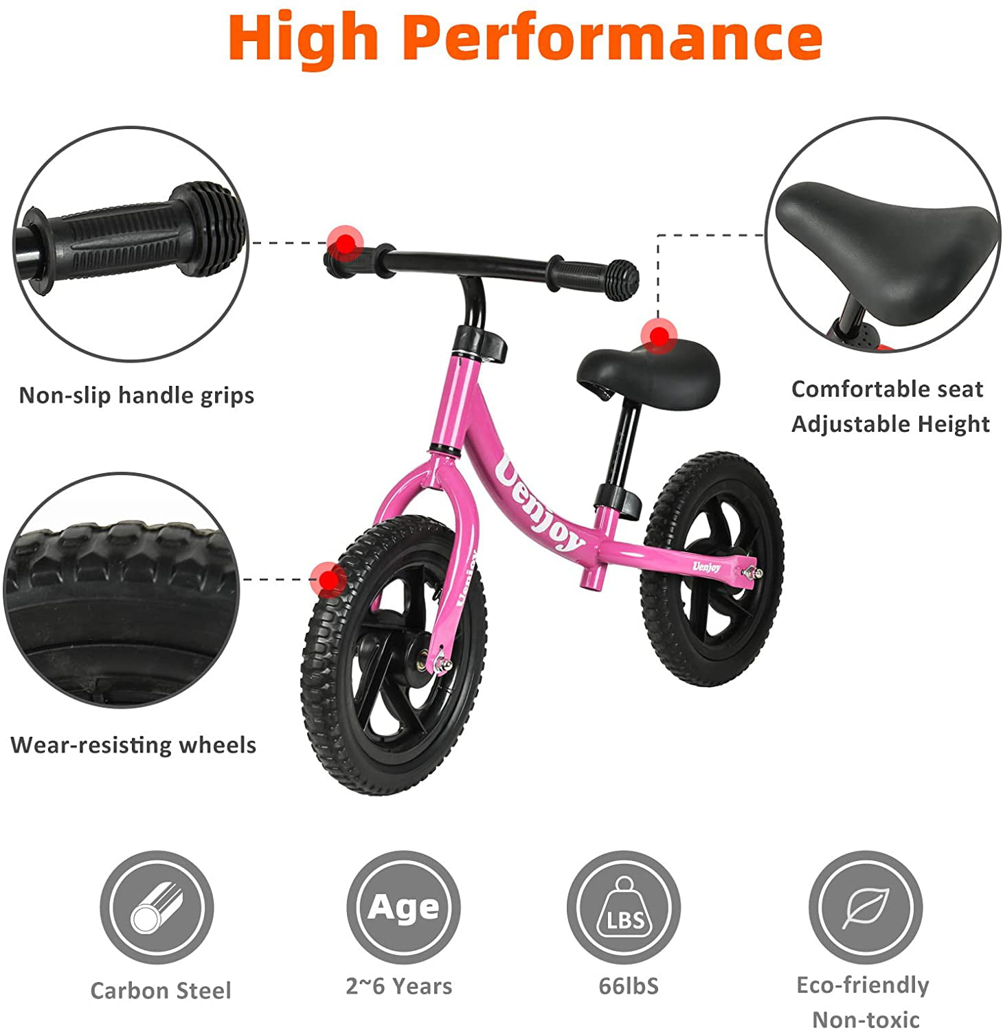 Details about  / 12/" Balance Bike Kids No-Pedal Learn to Ride Bike w// Adjustable Seat Gift Pink