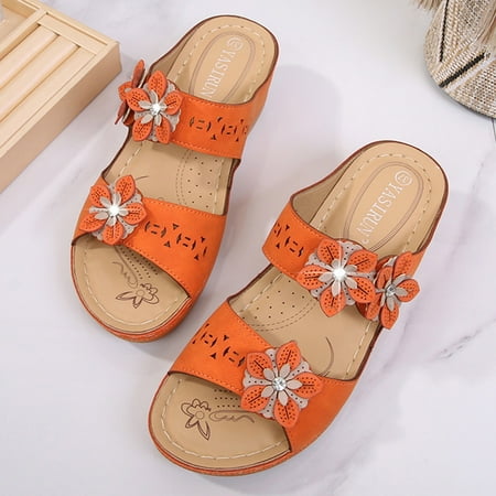 

Women s Fashion Casual Platforms Floral Crystal Wedges Slippers Outdoor Shoes