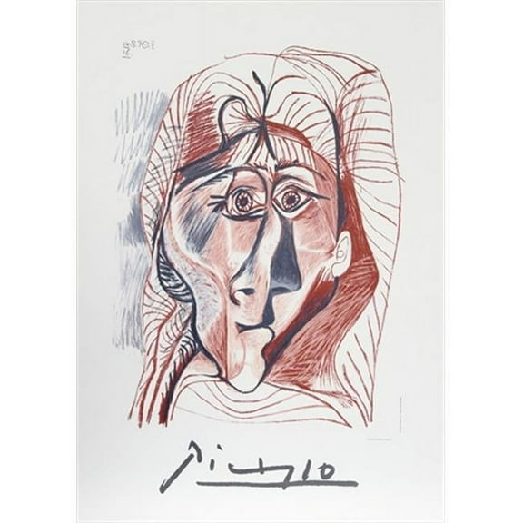 Pablo Picasso  Visage De Femme De Face Lithograph - Brown- Black- White