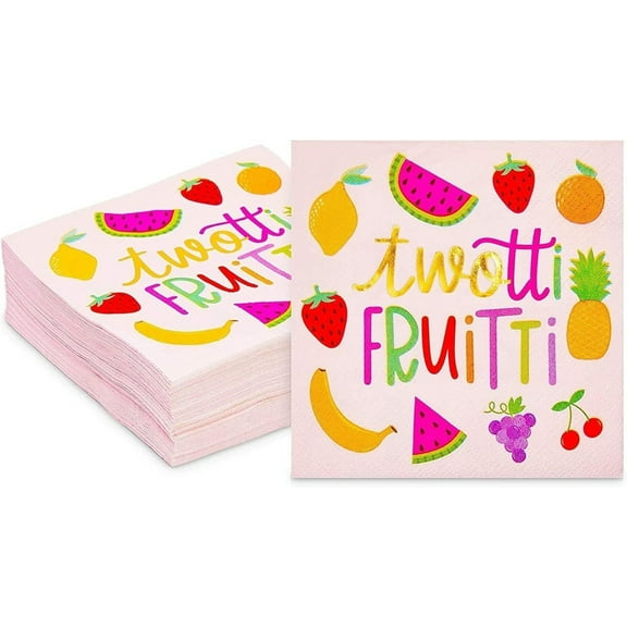 Sparkle and Bash Twotti Fruity Birthday Decorations Paper Cocktail Napkins, 50-Pack - 5 x 5 in Folded, Pink 2-Ply - Absorbent Napkins