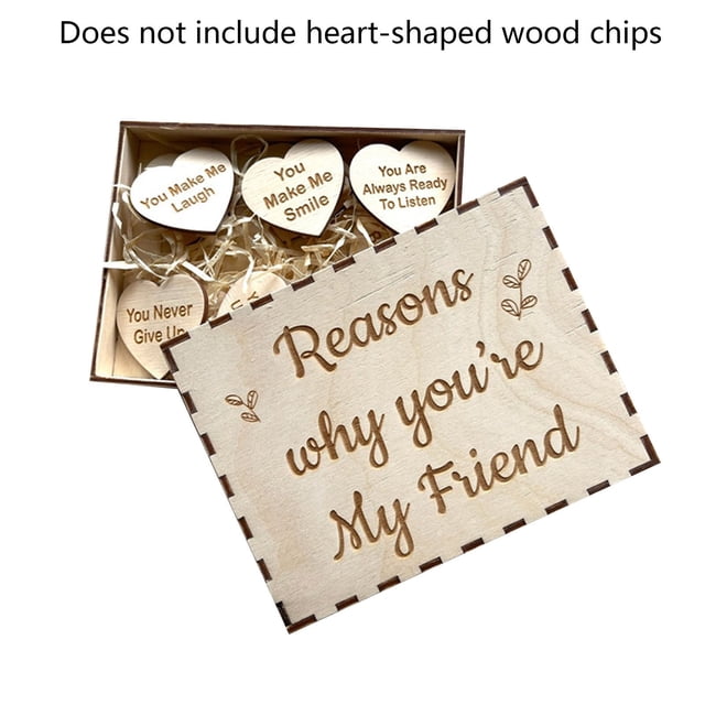 Caja de Madera de La Amistad, Regalo de Recuerdo En Forma de Corazón, Mensaje Personalizado y Considerado, Incluye 10 Corazones de Madera, Ideal para Cumpleaños, Agrade Cimientos o Bodas, Set de Rega