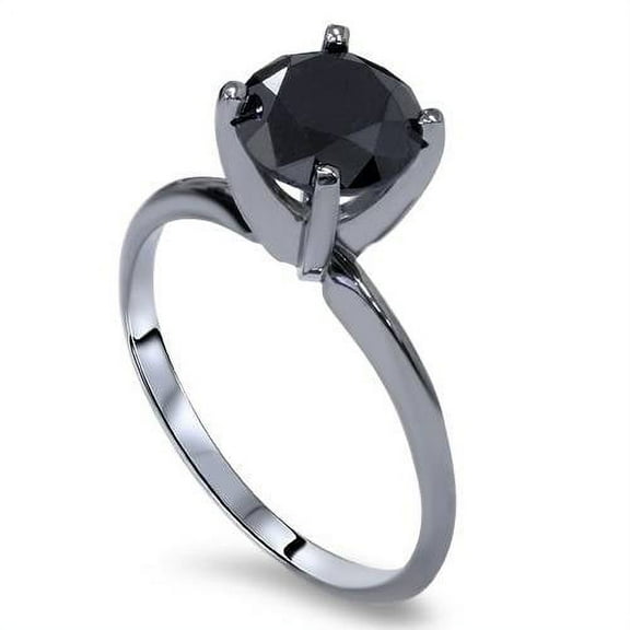 Pompeii 2ct 14k Black Gold Round Cut AAA Black Diamond Solitaire Engagement Ring
