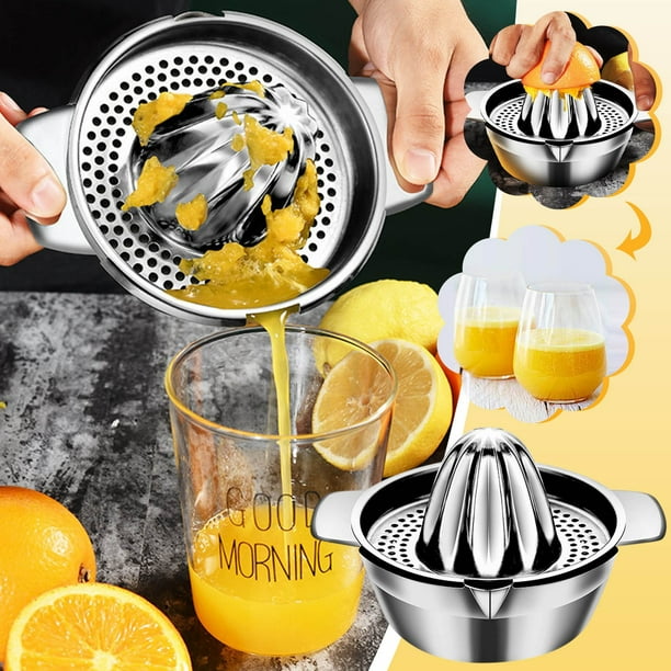 Exprimidor de limón de acero inoxidable | Prensa manual de cítricos con recipiente de tazón | Extractor de jugo de frutas de alta resistencia para limones, naranjas, limas | Fácil de limpiar
