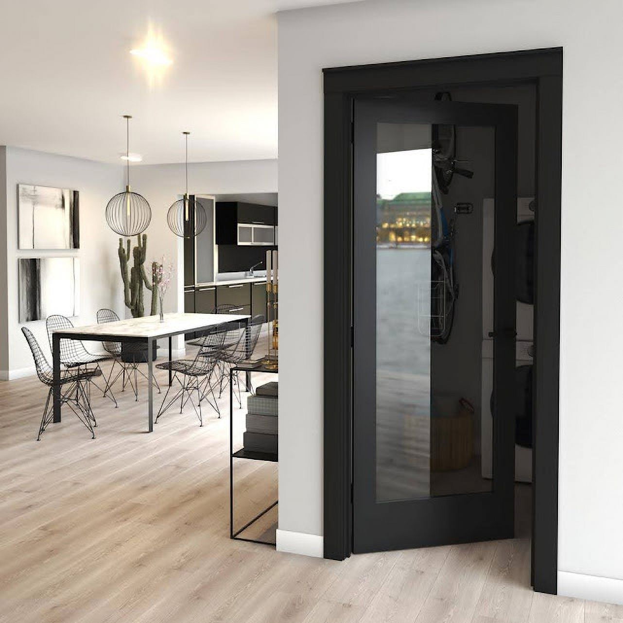 30 in. x 80 in. x 1-3/8 in. Clear Glass 1-Lite Shaker Black Finished Solid Wood Core Interior Door Slab