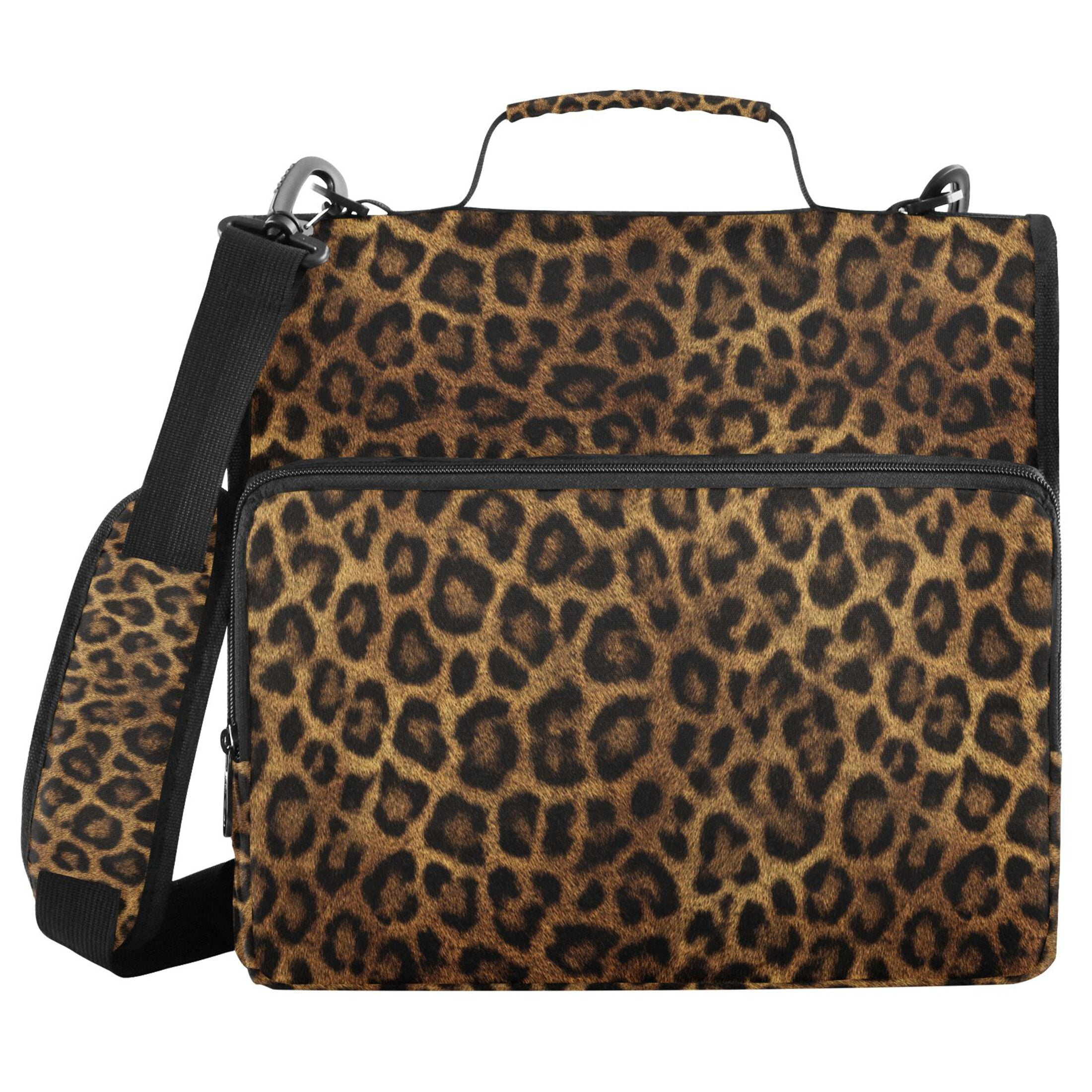 Zipper Binder Beautiful Leopard Print 1.5 Inch Binder Folder Bag with Shoulder Strap and Handle
