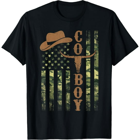 Western Country Camouflage US Flag Rodeo Retro Cowboy Men T-Shirt TShirt