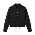 thumbnail image 5 of Warop Cropped Bomber Jacket Women Long Sleeve Button Down Fall Coat with Pockets Versatile for Daily Outdoor Travel, 5 of 9