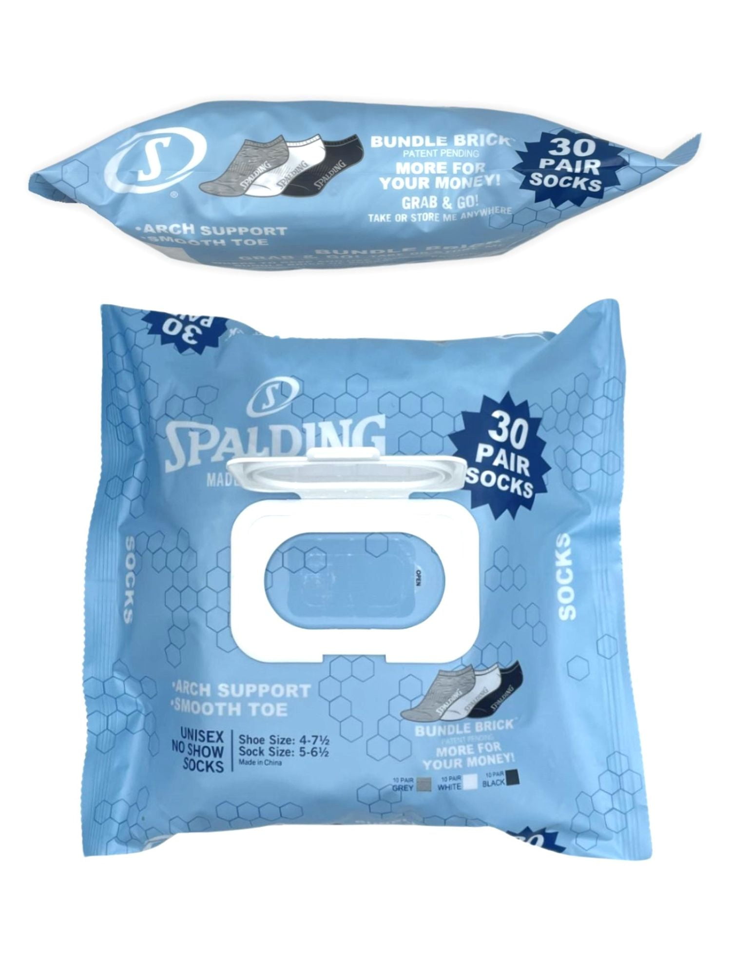 Spalding Kids No-Show Socks 30-Pack – Sizes 4-10 Bundle