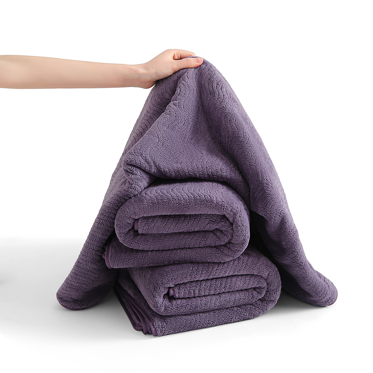 Covina Home 8 Pcs Bath Towel Set Dark Purple Microfiber Bathroom Towel Set Ultra Soft Plush Oversized Towels Adult Luxury Bath Sheet