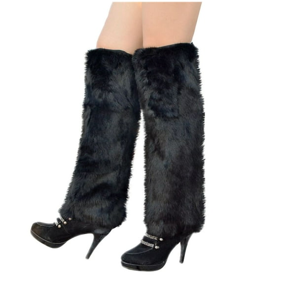 Odeerbi Furry Leg Warmers for Women 2025 Fashion Christmas Fuzzy Leg Warmers Long Plush Stage Performance Socks Black