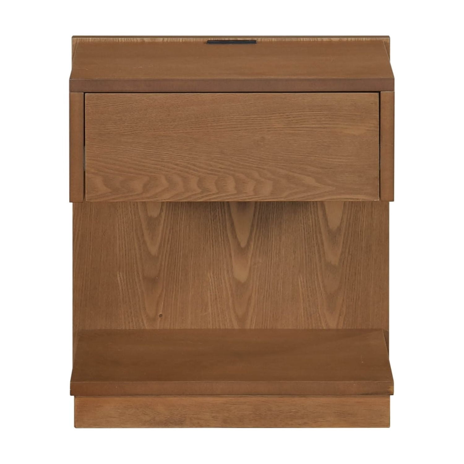 Modern End Table with Drawer, Open Shelf & USB Port Brown Wood Finish