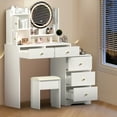 thumbnail image 4 of Vanity Set with Mirror, UHOMEPRO 47 Inch Large Vanity Desk with 5 Drawers and Cabinets, Modern Dressing Table with Cushioned Stool and Lighted Mirror, Vanity Desk Makeup Vanity Table Set, White, 4 of 11