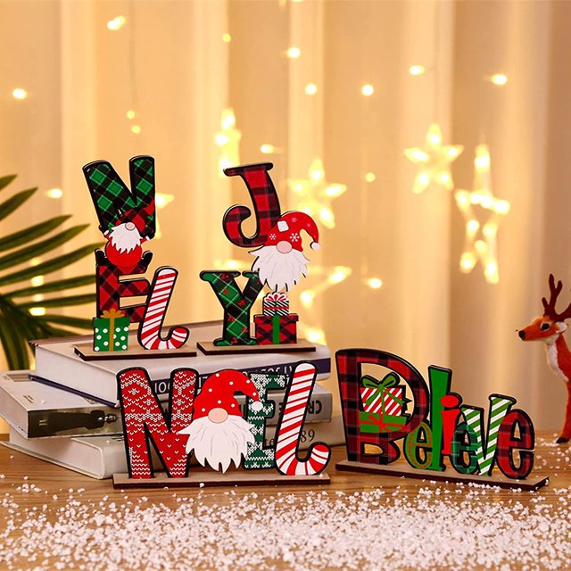 1 pieza de adornos navideños de madera, decoración de mesa navideña de madera, carta de Navidad, muñeco de nieve, adorno de Papá Noel, decoración del hogar, oficina familiar, chimenea ShuxiuWang 8390614791237