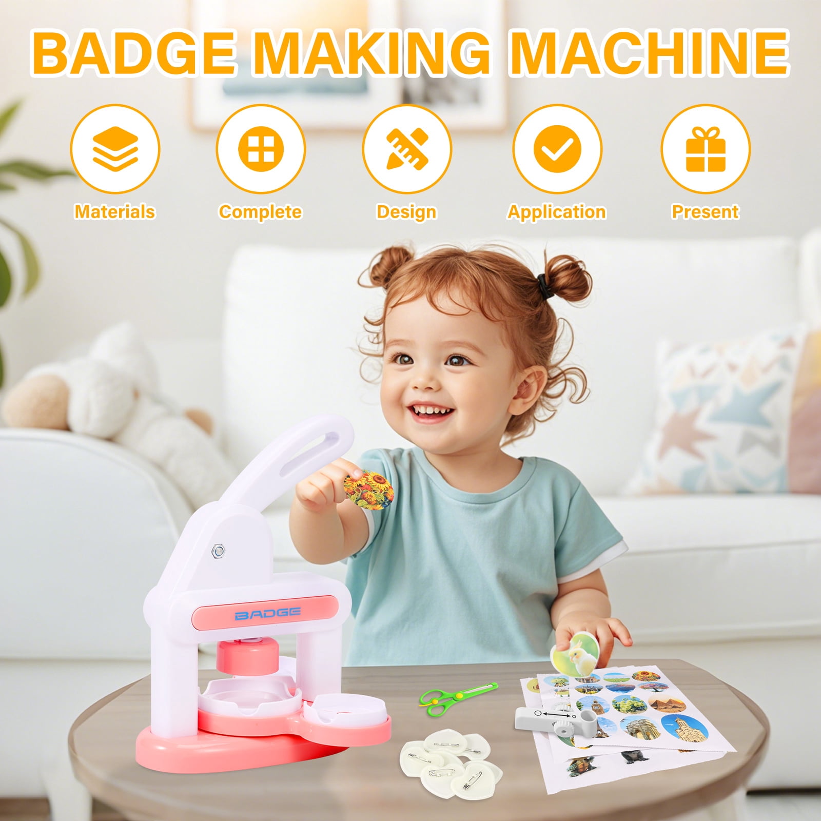 ABS Badge Making Kit Cultivate Creativity Pin Maker Kit Foster Hand On Skill Badge Maker Machine Add Fun DIY Machine for Children
