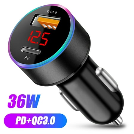 TSV USB C Car Charger, 36W Fast USB Car Charger PD&QC 3.0 Dual Port Car Adapter, Mini Alloy USB Charger Compatible with iPhone 12, 12 Mini, 12 Pro, 12 Pro Max, 11 Pro Max, Pixel, Samsung and More